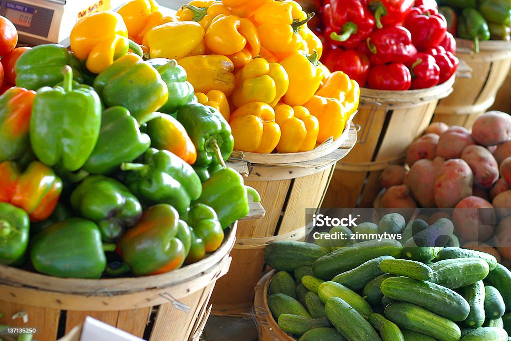 Veggies for sale peppers and produce Bell Pepper Stock Photo