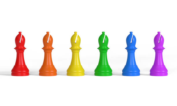 istock Row of multicolored bishops 1371354248