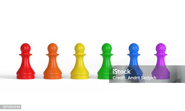 Row Of Multicolored Pawns Stock Photo - Download Image Now - Chess, Blue, Pawn - Chess Piece