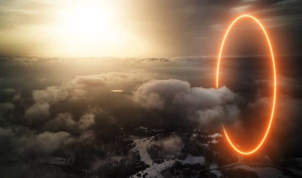 istock sunset above clouds aerial mystical view and stunning neon circular shape 1371358588