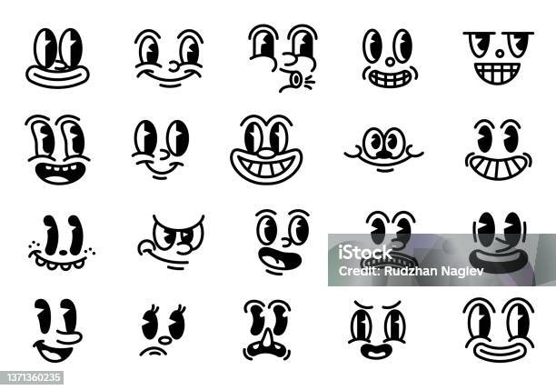Set Of Retro Cartoon Mascot Characters Stock Illustration - Download Image Now - Cartoon, Retro Style, Human Face
