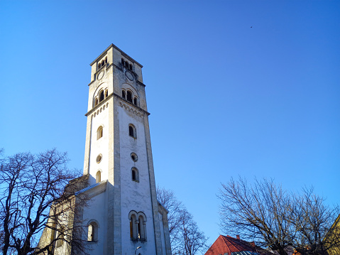 St. Antun Church in city centre,  Bihac, Bosnia and Herzegovina. February Winter time stock photo.