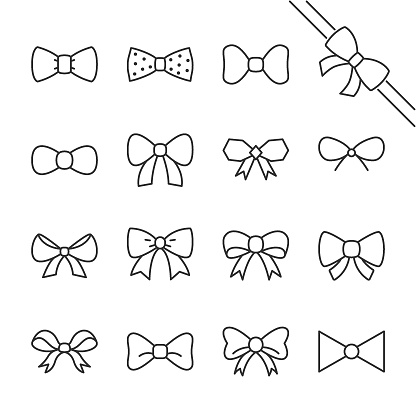 Bow icons set. Bow tie, decorate, ribbon . Line with editable stroke