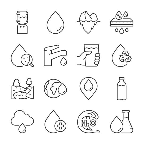 ilustrações de stock, clip art, desenhos animados e ícones de water icons set.line editable stroke - vector editorial cut out recycling