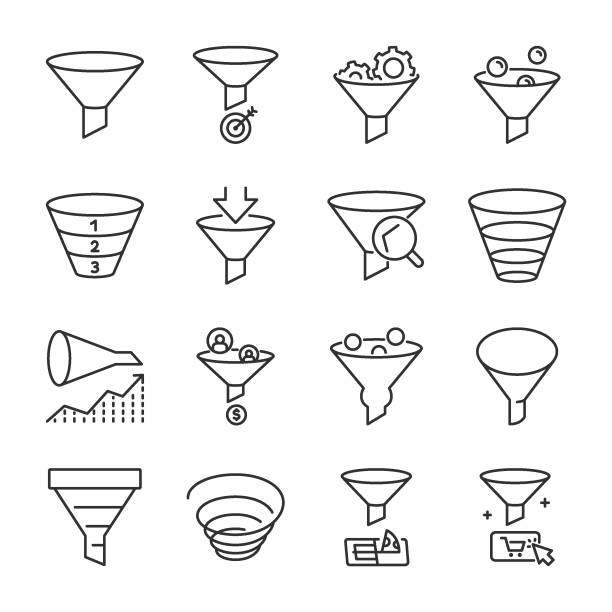 sada ikon trychtýře. filtr. čára s upravitelným tahem - dopravní zácpa stock ilustrace
