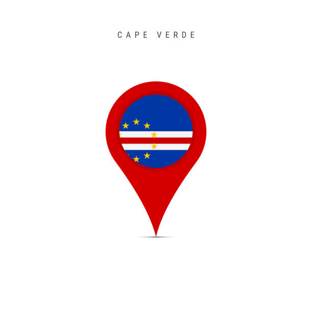 Teardrop map marker with flag of Cape Verde. Flat vector illustration isolated on white Teardrop map marker with flag of Cape Verde. Cabo Verde flag inserted in the location map pin. Flat vector illustration isolated on white background. cape verde stock illustrations