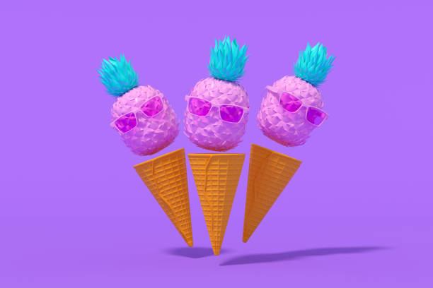 istock Tropical pineapple with sunglasses on ice cream cone, minimal summer concept 1371365134