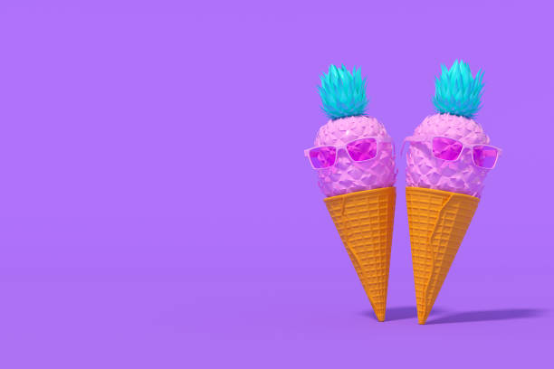 istock Tropical pineapple with sunglasses on ice cream cone, minimal summer concept 1371365226
