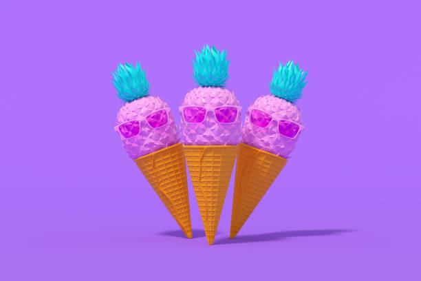 istock Tropical pineapple with sunglasses on ice cream cone, minimal summer concept 1371365278