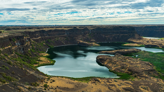 Sun Lake - Dry Falls State Park was formed by massive ice flows  in Central Washington, USA