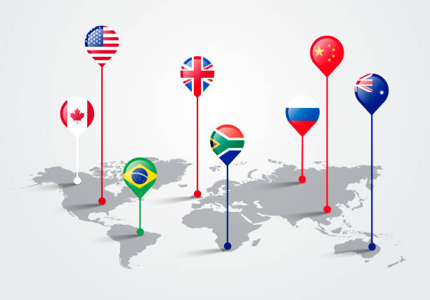 World Map With Different State Pointer World Map With Different State Pointer pin flag stock illustrations