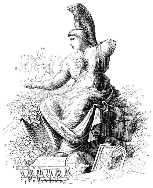 статуя минервы, рисунок джованни баттиста пиранези - 18 век - engraving minerva engraved image roman mythology stock illustrations