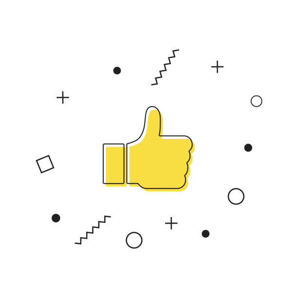 istock Hand thumb up icon vector. Yellow like symbol icon with geometric shapes on white background. Social media icon. Vector 1371381782