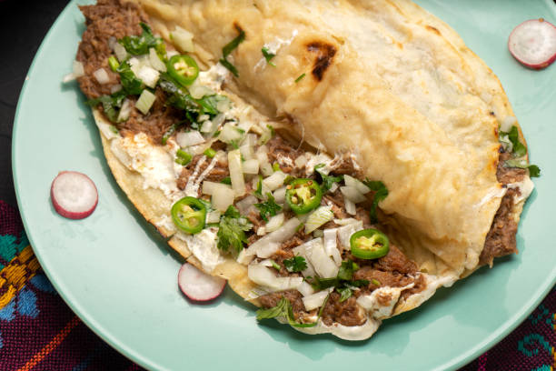 istock Quesadilla with beef barbacoa and sauce. Mexican food 1371387801