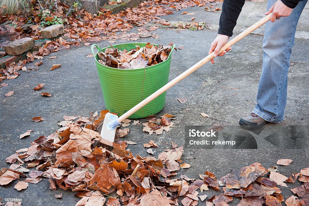 Working Hands Sweeping Autumn Leaves Leaf Stock Photo