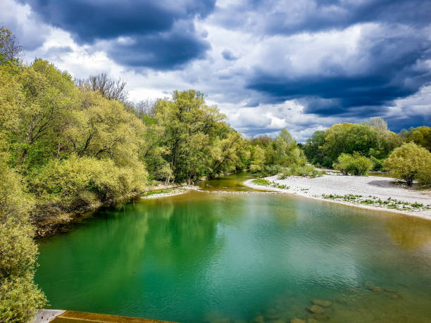 Clouds covering the sky over the Isar