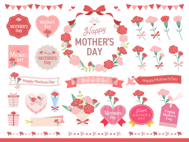 набор иллюстраций ко дню матери и ленточной рамы - mothers day stock illustrations