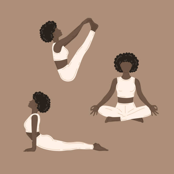 Young slim women doing yoga exercises. Collection of vector illustrations Young slim women doing yoga exercises. Collection of vector illustrations ustrasana stock illustrations