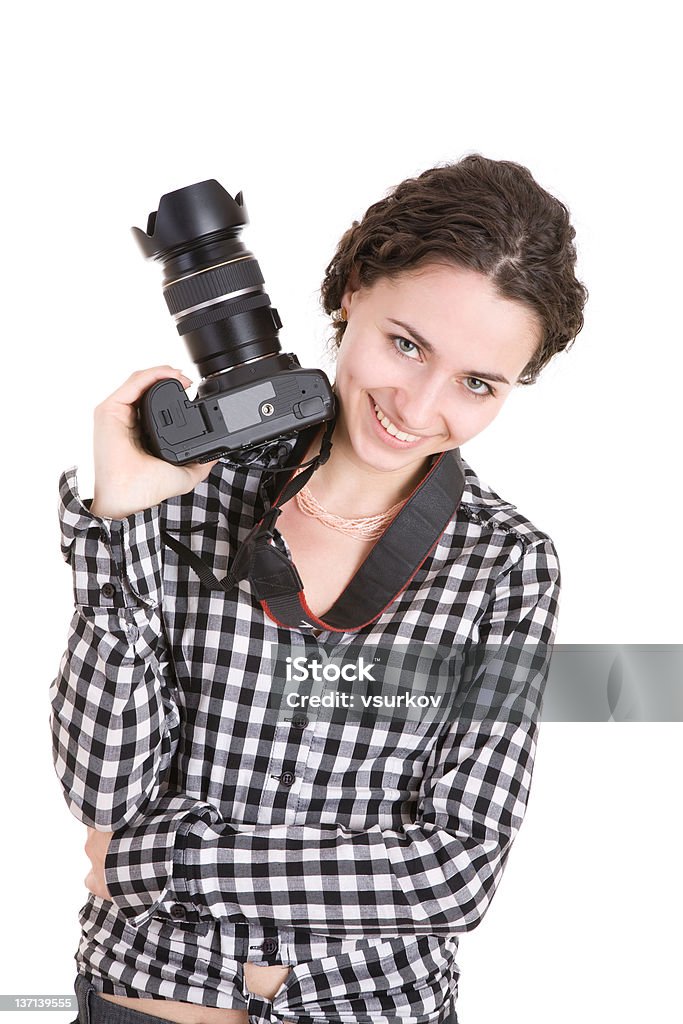 Belle fille tenant un appareil photo - Photo de Adulte libre de droits