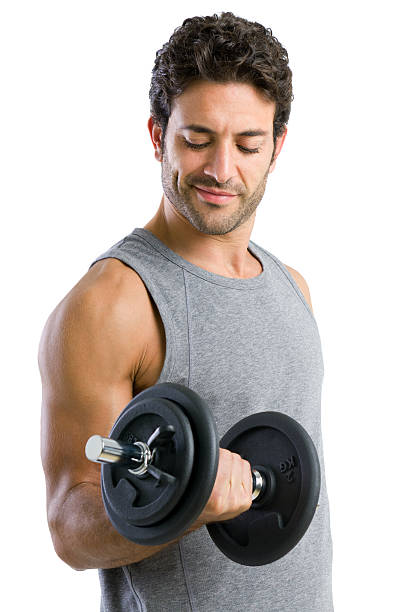istock Man wearing grey tank lifting a weight 137140385