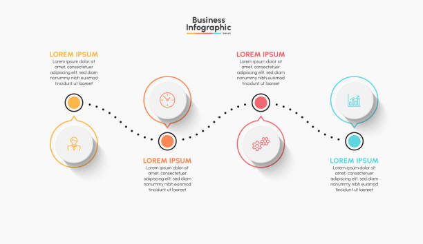 ilustrações, clipart, desenhos animados e ícones de ícones da linha do tempo infográfica do negócio projetados para modelo de fundo abstrato - info chart