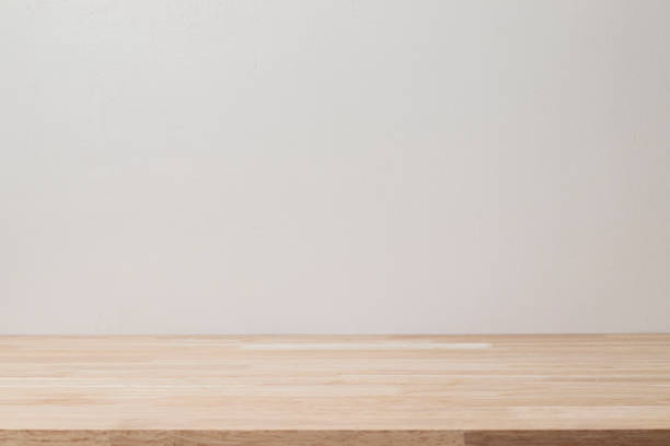 istock Product backdrop, empty wooden table with concrete wall 1371408362