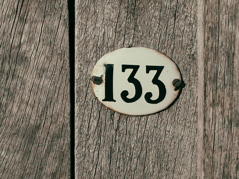 Wood Weathered Enamelled House Number