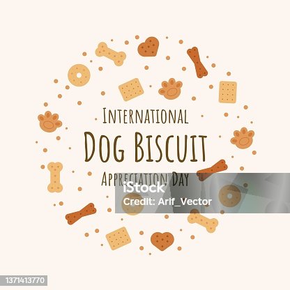 istock Vector illustration of flat style dog food set, bone cake, as template or banner, International Dog Biscuit Appreciation Day. 1371413770