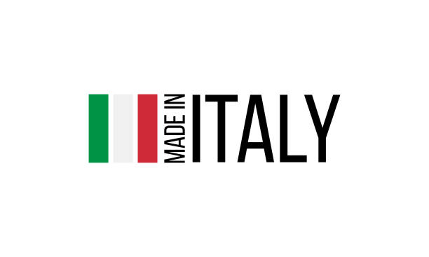 illustrazioni stock, clip art, cartoni animati e icone di tendenza di made in italy, logo vettoriale con bandiera italiana - made in italy