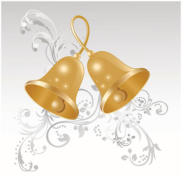 Two gold handbells vector art illustration