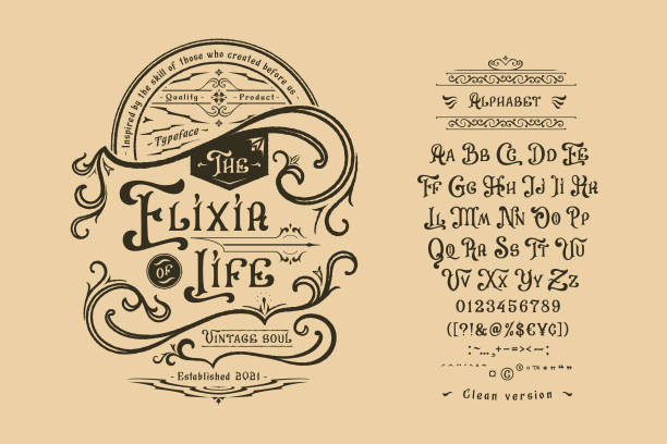 graficzna czcionka wyświetlająca eliksir życia - gothic style obrazy stock illustrations