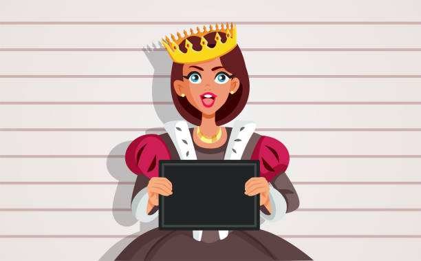 illustrations, cliparts, dessins animés et icônes de bad criminal princess mugshot vector cartoon illustration - empire dress