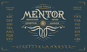 istock Font Mentor. Vintage design. Old label, logo 1371437946