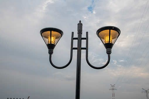 A lighted street lamp