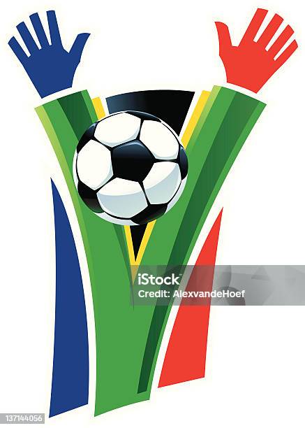 Южная Африка Радость Футбол Флаг Поддержку — стоковая векторная графика и другие изображения на тему Южноафриканский флаг - Южноафриканский флаг, 2010, International Team Soccer