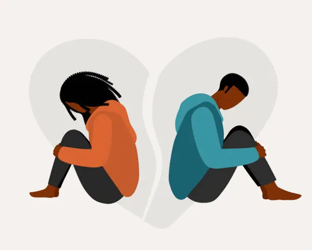 Vector illustration of Young Black Couple Having A Breakup.