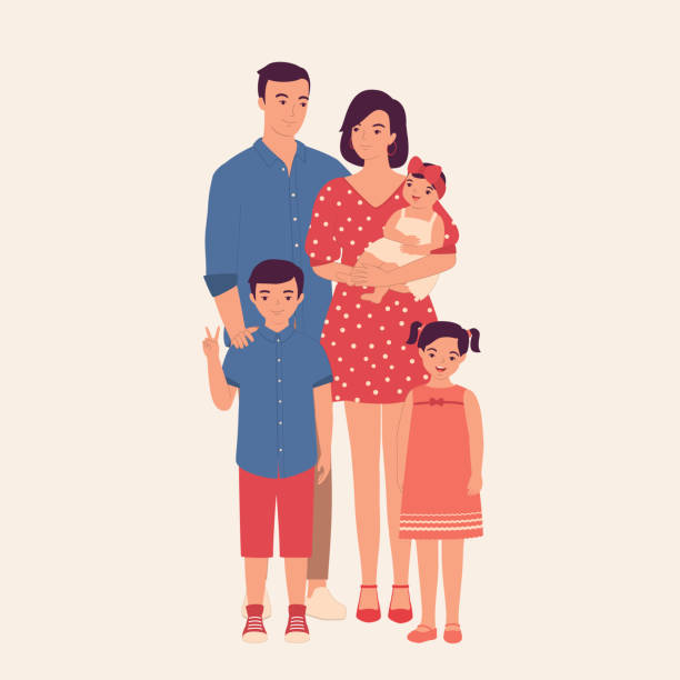 275 Family With Three Children Illustrations & Clip Art - iStock | Family  with two children, Family with one child, Family with four children