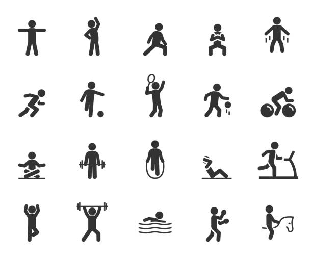 Vector set of sport exercise flat icons. Pixel perfect. Vector set of sport exercise flat icons. Pixel perfect. exercise class icon stock illustrations