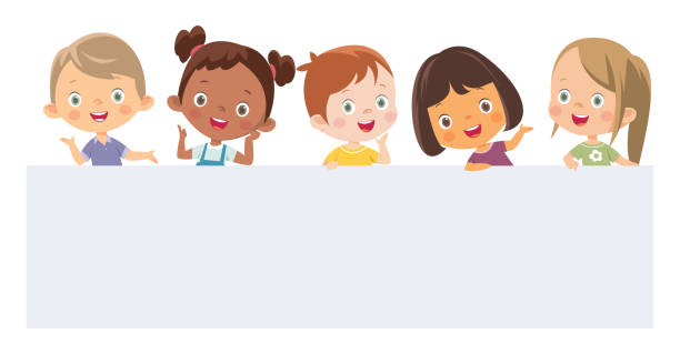 istock Kids holding big blank banner. Cheerful diverse children laughing and smiling 1371457217