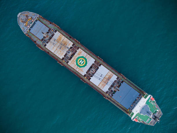istock Large general cargo ship, Top down aerial view. 1371457343