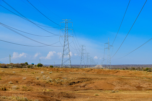 High voltage power line in wilderness at Tanzania
