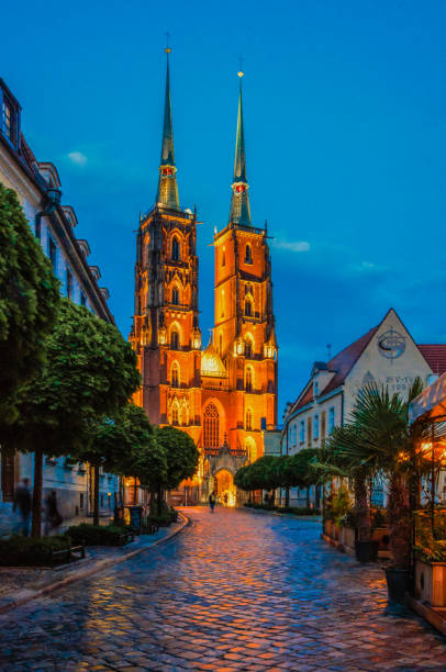Wroclaw Cathedral Cathedral of St. John the Baptist at night stock photo