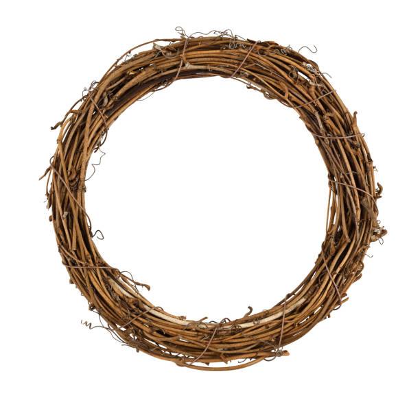 istock Dry brown empty rattan wreath isolated on white 1371463207