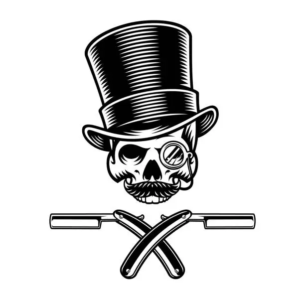 Vector illustration of Barber skull in a top hat with monocle