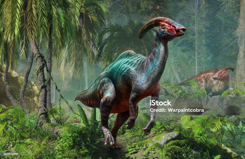Parasaurolophus from the Cretaceous era 3D illustration Dinosaur Stock Photo