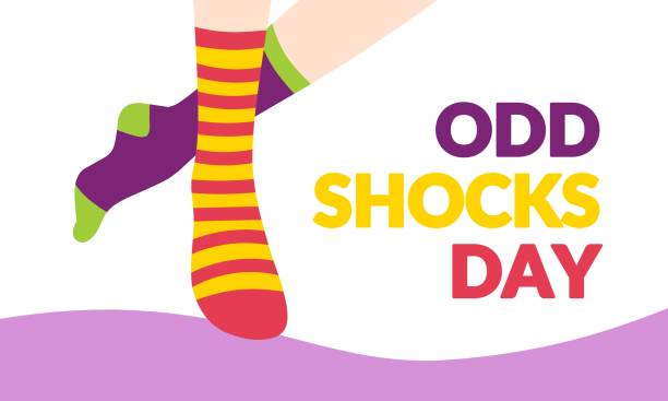 vektorillustration, fuß eines mädchens, das seltsame socken trägt, um zur schule zu gehen, als odd sock day-konzept. - strümpfe stock-grafiken, -clipart, -cartoons und -symbole