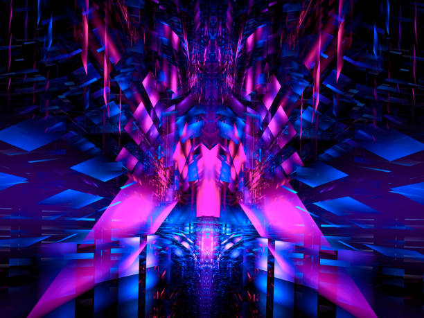 Abstract 3d illustration - mystical portal, statue or altar. Computer generated image - fractal. Sci fi, esoteric or vr concept. Perspective and light effects.