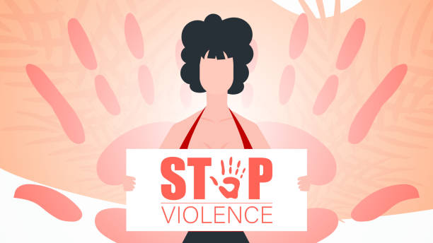 zatrzymaj przemoc. kobieta z transparentem. międzynarodowy dzień eliminacji przemocy wobec kobiet. projektowanie ilustracji wektorowych. - fist fighting domestic violence violence stock illustrations