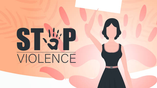 zatrzymaj przemoc. kobieta trzyma w rękach sztandar. międzynarodowy dzień eliminacji przemocy wobec kobiet. ilustracja wektorowa. - fist fighting domestic violence violence stock illustrations