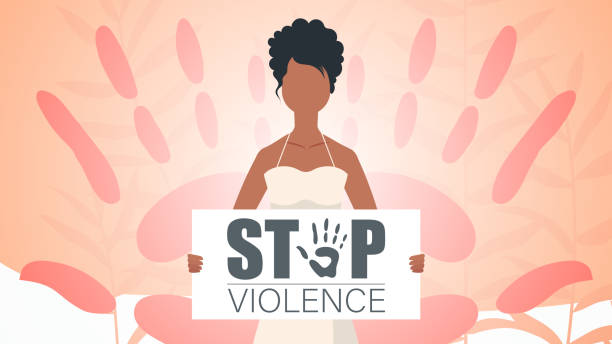 zatrzymaj przemoc. dziewczyna z transparentem. międzynarodowy dzień eliminacji przemocy wobec kobiet. ilustracja wektorowa. - fist fighting domestic violence violence stock illustrations